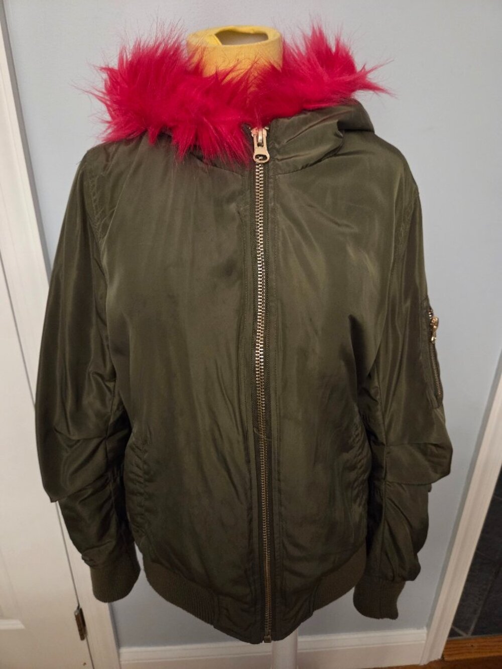Charlotte Russe Faux Fur Hood Bomber Jacket